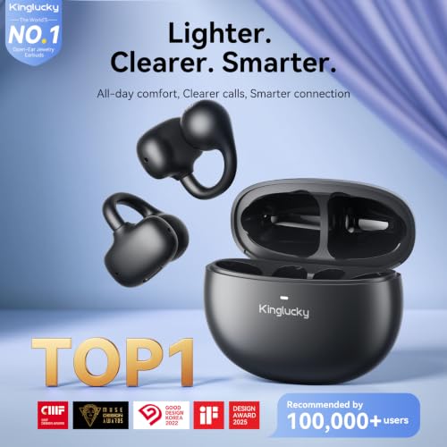 Image of Kinglucky Upgraded Clip-On Earbuds Comfortable fit & Crystal-Clear Sound, 40H Playtime Open Ear Buds Bluetooth 5.4 Wireless Headphones for Women Ideal for Small Ears,Sports,Workouts,Glasses Black