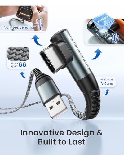 ZKAPOR Câble USB C 2M/Lot de 2, 90 Degrés Câble Type C Coudé Charge Rapide – vue 2