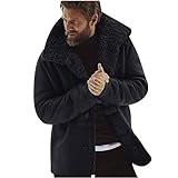 Mens Sherpa Lined Coat Fleece Faux Fur Shearling Coat Trucker Hunting Heavyweight Suede Leather Jackets with Pockets Button Down Thick Outwear Winter Warm Plush Windbreaker Outdoor Cargo Jackets