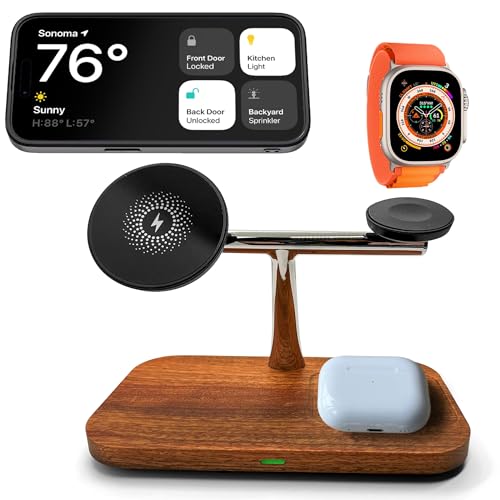 Eden Grove 3-in-1 Natural Wood Wireless MagSafe Compatible Magnetic Charger Stand Station - 2ND GEN...