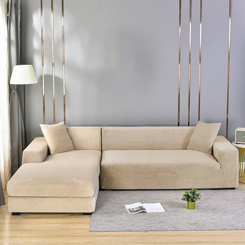 Générique Housse de Canapé en Peluche 1, 2, 3, 4, 5 Places, Housse de Canapé d'angle en Velours Élastique Vintage Antidérapante en U/L...