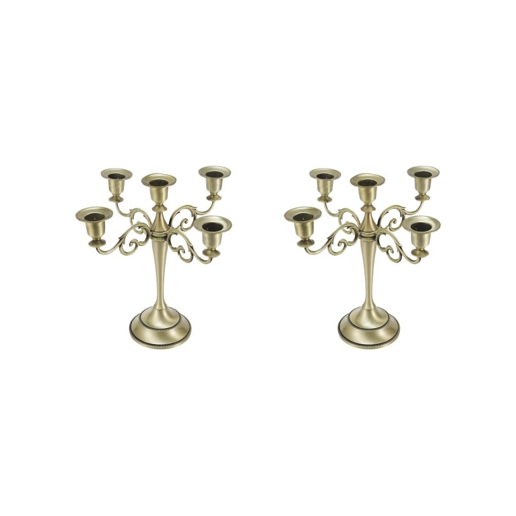 2 set 5-Candle Metal Candelabra Candlestick 10'' Candle Holder Candle Stand Bronze, 26.5x26cm