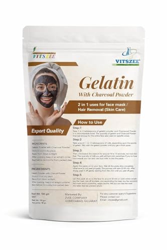 Image of Gelatin Powder With Activated Charcoal Powder For DIY Face Mask /Pack /Hair Removal /Peel Off Mask Remove Blackheads & Whiteheads, Deep Skin Purifying Cleansing (100 Gm)