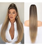 ORSUNCER Drawstring Ponytail Extension, Long Straight Pony Tails Hair Extensions Natural Soft Cli...