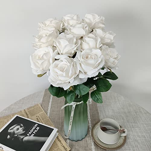 Atfl Withe Roses,12 Pcs White Flowers,Fake Roses Artificial Flowers Bulk,Silk Rose Flowers,Artificial Roses With Stems For Wedding Arrangement Centerpieces Party Home Table Decorations #TOP5