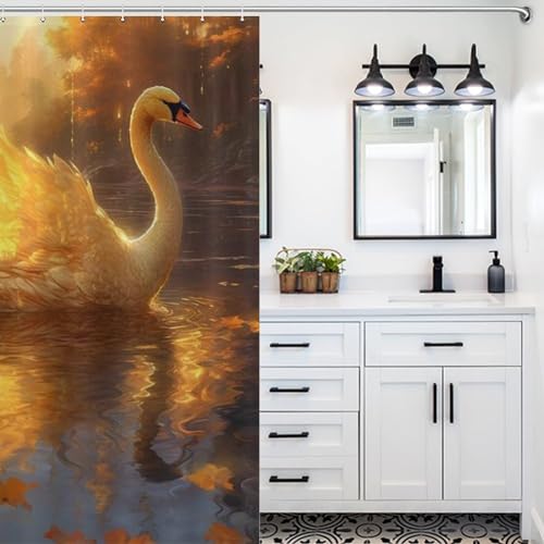 Rideau de douche cygne imperméable en polyester lavable 168x183cm - 5