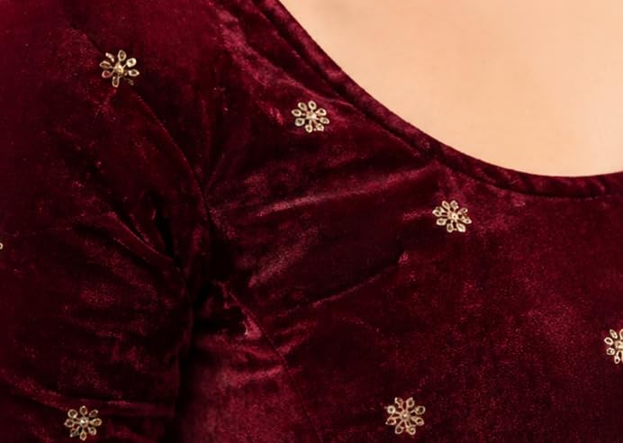 Image of Velvet Readymade Blouse for Women, Elegant, Comfortable, Stylish, Saree Choli Top, Traditional, Size S, M, L, XL, XXL