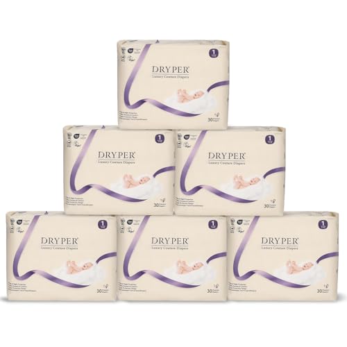 Pañales Ecológicos para Recién Nacidos DRYPER Talla 1 (3-5kg), Ultra delgados, suaves y hipoalergénicos para piel sensible, Indicador de Humedad, 180 pañales premium de día y noche