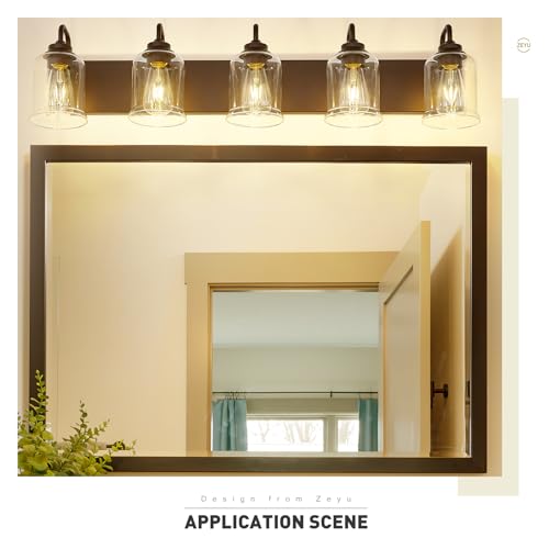 Image of zeyu 5-Light Modern Vanity Light Fixture, 36 inch Bathroom Light Fixtures Wall Mount with Clear Glass, Oil Rubbed Bronze Finish, ZSL72B-5W ORB