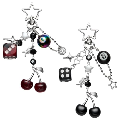 WEWAYSMILE 2 Stück Magic 8 Ball Schlüsselanhänger Set Ästhetische Taschenanhänger Für Frauen Mit Sternkirsch Dekorationen Geldbörsenanhänger Für Taschen Rucksäcke Handtaschen