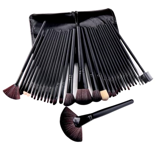 Kit 32 Pincéis Maquiagem Pincel Com Estojo Blush Grande PRETO