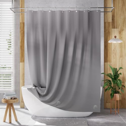 Image of AmazerBath Shower Curtain Liner, 72x78 Grey Shower Curtain Liner, Cute Plastic Shower Curtain Liners, Lightweight Waterproof PEVA Gray Shower Curtains for Bathroom with Magnets and 12 Grommet Holes