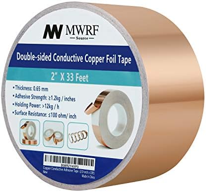 MWRF Source (2 inches x 33 ft) Copper Foil Tape with Conductive Adhesive; EMI Shielding; Stained Glass; Soldering; Electronics Repair, Slug, Paper Circuits, Grounding