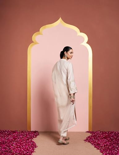 Image of Amazon Brand - Myx Women's Embroidered Kurta Pant Set with Organza Dupatta | Salwar Suit (Available in Plus Sizes)