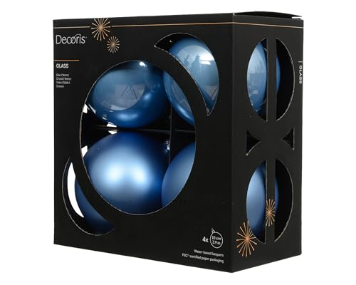 Kaemingk Weihnachtskugeln Glas 10cm 4 Stück - matt & glänzend - Große Christbaumkugeln Weihnachtsbaumkugeln für Weihnachten - Christbaumschmuck & Weihnachtsbaumschmuck - Himmelblau