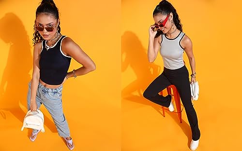 Image of POPWINGS Casual Solid Round-Neck Sleeveless Summer Wear Tank Tops Combo for Women