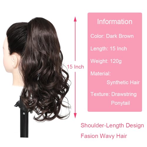 Bethany Ponytail Extension,15 Inch Drawstring Ponytail Hair Extensions Short Wavy Fake Pony Tail Synthetic Hair Pieces For Women thumb #1