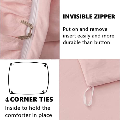 Abreeze Pink Waterfall Microfiber Queen Ruffle Duvet Cover Set,Vintage Shabby Boho Chic Farmhouse Bedding Comforter Quilt Cover 3 Pieces French Country Cottage Queen Bedding #TOP4