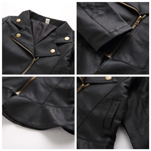 Black Leather Jacket for Toddler Girl Boy Zip up Jacket Crop Motorcycle Outerwear Coats Kids Fall Fashion Clothes3