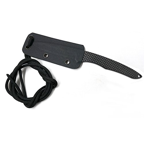CoolHand 7.2'' Pure Carbon Fiber Fixed Blade Neck Knife with chain and kydex sheath, Paracord lanyard included