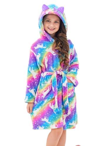 Image of Doctor Unicorn Soft Hooded Rainbow Bathrobe Sleepwear for Girls