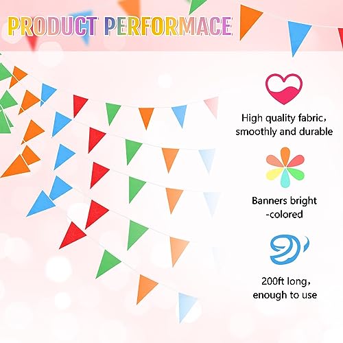 Image of Preboun 400 ft Solid Pennant Banner Flags 240 Pcs String Hanging DIY Triangle Bunting Bulk Garland for Grand Opening Carnival Birthday Party Decoration Outdoor(Multicolor)