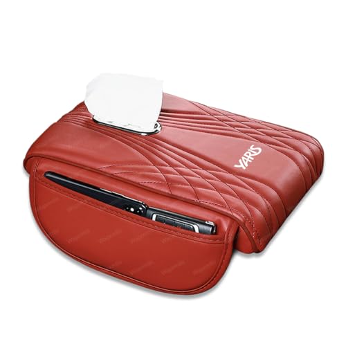 ヤリスクロス 車用アームレストパッド ヤリス 210系 150系 10系 15系 車用多機能アームレストクッション 高密度メモリーフォーム 5.5cm厚 肘疲労軽減 収納ポケット付き ティッシュホルダー内蔵 防滑設計 簡単取り付け (レッド)