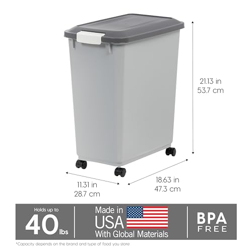 IRIS USA Dog Food Storage Container with Wheels, Airtight Lid, 2-Cup Scoop, Up to 40 Pounds Pet Food Storage, Built in Scoop Storage in Lid, Versatile Pet Food Bin, Portable, BPA Free, Gray/Dark Gray - Image 4
