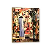  MOBYAT Cadre couleur teck Impression sur toile,August Macke Tableau,Grande vitrine lumineuse,Reproductions de Peinture sur toile,Tableau Mural Salon40x30cm(16x12in)