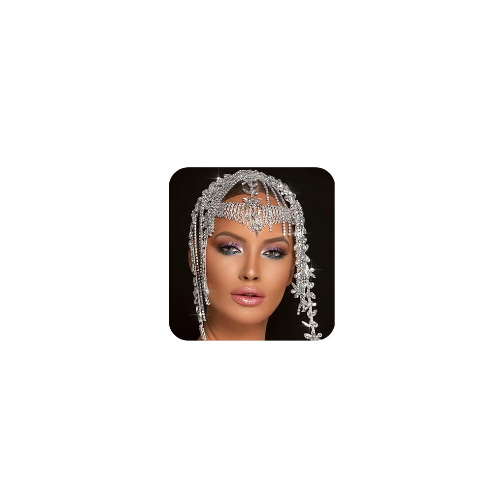 STONEFANS1920s Rhinestone Headpiece Cap Bridal Flapper Head Chain Headband Gatsby Prom Cleopatra Hair Accessories for Women, adjustable, Synthetic Gemstone, Copper