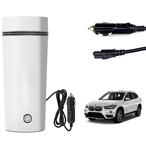 Image of Oshotto 12V Portable Electric Water Bottle for Hot Water Tea Coffee Kettle Mug Multipurpose Food Grade Fast Boil Auto Shut-off For Travel Camping, Road Trip Compatible with BMW X1 (350ml) - White