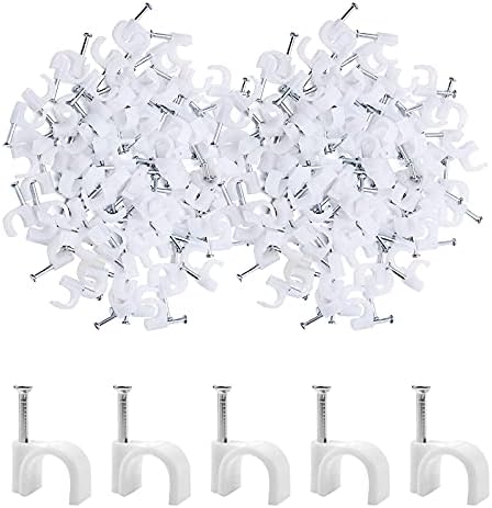 200 PCS 6mm White Round Cable Clips Management Cable Tidy Clips Electrical Cable Wall Clips Wire Clips Cable Lead Clips Wire Nail Clips Wire Pins Nails Tacks Holder Cable Pins Clip with Steel Nail