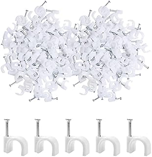 200 PCS 6mm White Round Cable Clips Management Cable Tidy Clips Electrical Cable Wall Clips Wire Clips Cable Lead Clips Wire Nail Clips Wire Pins Nails Tacks Holder Cable Pins Clip with Steel Nail