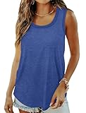 Saloogoe Summer Tops for Women Trendy Flowy Tank Tops 2025 Curved Hem Ribbed Trim XXL F-Blue