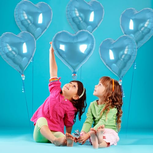 Image of 12 Pcs Light Blue Heart Balloons,18 Inch Heart Foil Balloons Love Balloon Valentine Balloon for Birthday Party Wedding Engagement Party Baby Shower Valentine Day Decorations