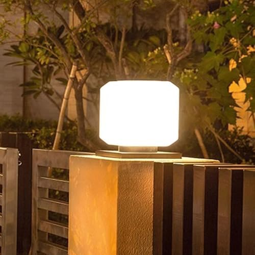 HZWJIA Solar Pillar Lamp 3000K/6000K Luxury Landscape Lighting Pillar Head Lamp IP65 Waterproof Pillar Head Lamp Black Outdoor Waterproof Solar Pillar Lamp Suitable For Courtyard Park Community Pillar