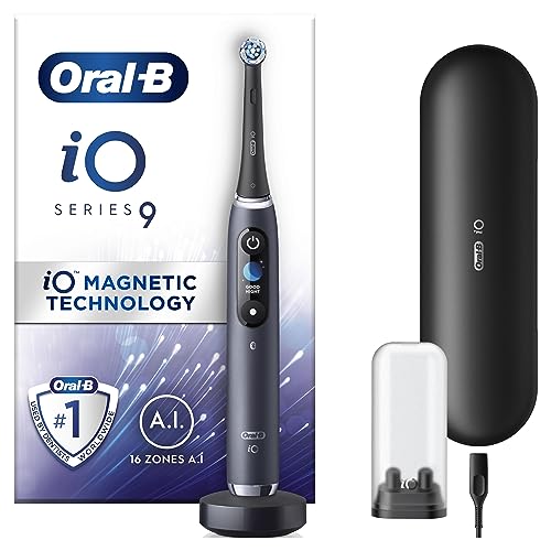 Oral-B iO9 Electric Toothbrushes For Adults, Fathers Day Gifts For Him / Her, App Connected Handle, 1 Toothbrush Head & Charging Travel Case, 7 Modes with Teeth Whitening, 2 Pin UK Plug, Black