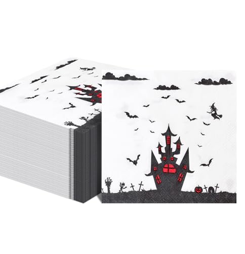 SietDESEO 50 Pieces 3-ply Halloween Napkins Disposable Folded 5 x 5 Inches Cocktail Napkins Paper Napkins for Halloween Party Supplies Dinner Napkins