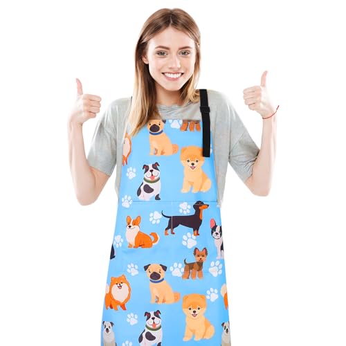XLSXEXCL Dog Grooming Waterproof Apron with 2 Pockets, Cute Puppy Pet Apron