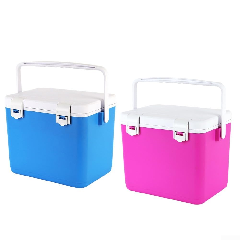 Contenitore termico da 10 l, con maniglia per il trasporto, portatile, in plastica PV, per campeggio, picnic, escursionismo, viaggi, mantiene cibi e bevande freddi o caldi, blu e rosa