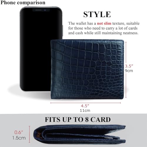 Image of HATA Blue Luxury Exotic Bifold Leather Wallet Men with Flip Out ID Window, Holder Credit Card, RFID Blocking, Leather Double Side Textured Gift Birthday, Wedding, Anniversary, Father's Day VIBE-44