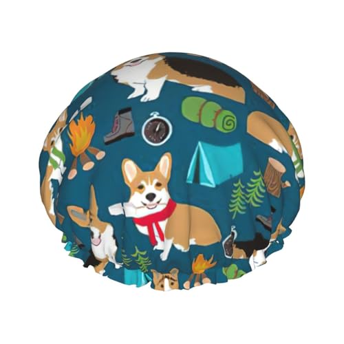 Gorro de ducha de doble capa con estampado de corgi, reutilizable, ligero, suave y ajustable para mujeres y hombres