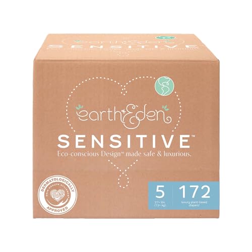 Image of Earth & Eden Sensitive Baby Diapers, Size 5 (172 Count) - Eco-Conscious & Hypoallergenic Diapers - No Harsh Chemicals - Comfortable and Gentle on Skin - Dermatologically Approved