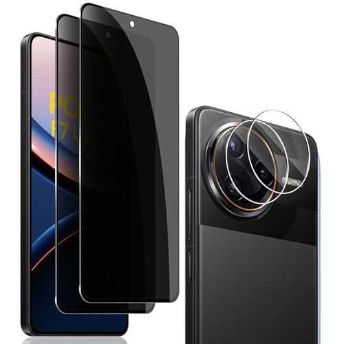 QULLOO Protector de Pantalla Privacidad Compatible con Xiaomi Poco F7 Pro / F7 Ultra, 2+2 Piezas Anti-Spy Cristal Templado + Protector de Lente de Cámara, 9H Dureza Vidrio Templado