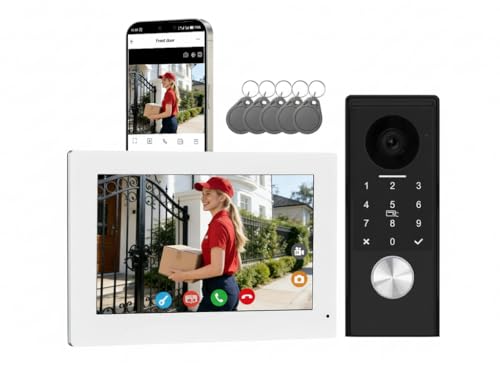 Interphone vidéo connectée 2 fils avec digicode et badges