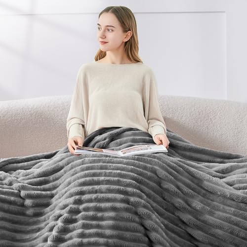 Image of BEDELITE Ribbed Twin Blanket for Couch & Bed, Grey, 60 inchx80 inch