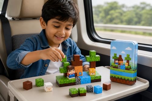 Image of Magnetic Building Blocks for Kids Blocks (38 Pcs Green Steel Storage Tin) | STEM Magnetic Tiles Pixelated Cube | Creative Learning Block Set for Boys Ages 3+ | Birthday Gift