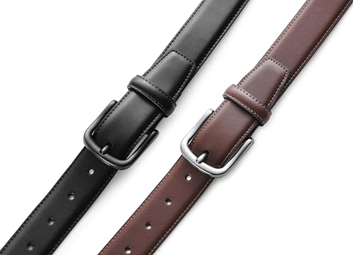 Image of MILORDE Men's Leather Dress Belt 2Pack, Handmade, Genuine Leather, Fashion & Classic Designs for Work Business and Casual