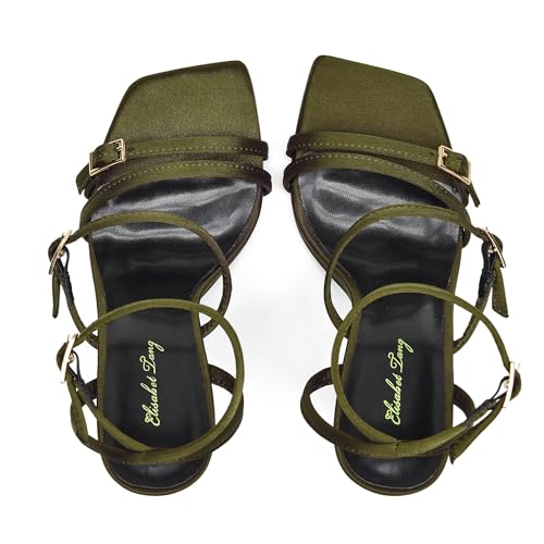 Image of Elisabet Tang 4 inch Stylish Ankle Strap Stiletto Sandals for Women - Sexy Square Open toe Gladiator High Heels for Party Commuting Daily use