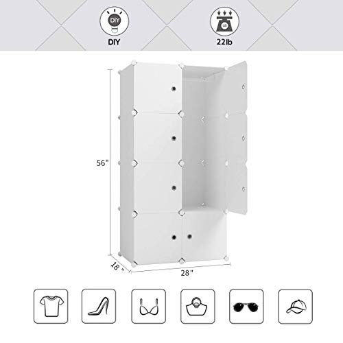 MAGINELS Portable Closet Clothes Wardrobe 14\"x18\" Depth Bedroom Armoire Modular Storage Organizer with Doors, 8 Cubes